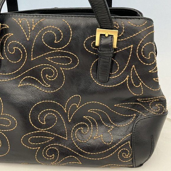 Naturalizer Leather Stitched Smaller Tote Purse Gold Accents - Picture 2 of 16